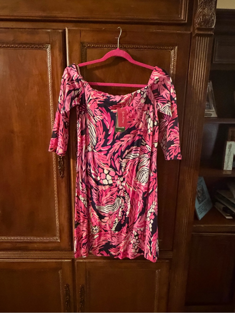 Lilly Pulitzer Women’s Pink Patterned Off-Shoulder Dress